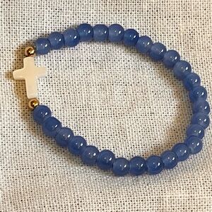 Blue Beaded Bracelet with Cross Charm